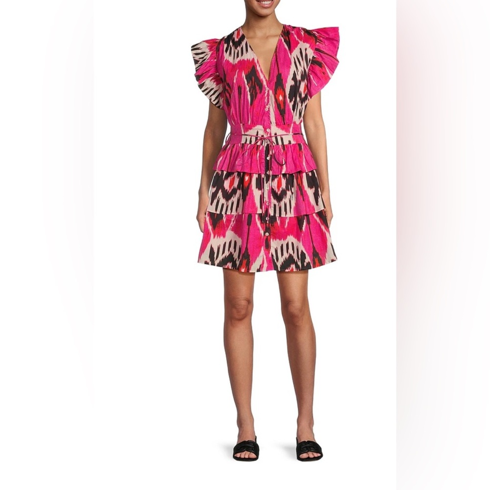 Ro's Garden Hunan Boyfriend Printed Cap Sleeve A-Line Tiered Mini Dress Size M